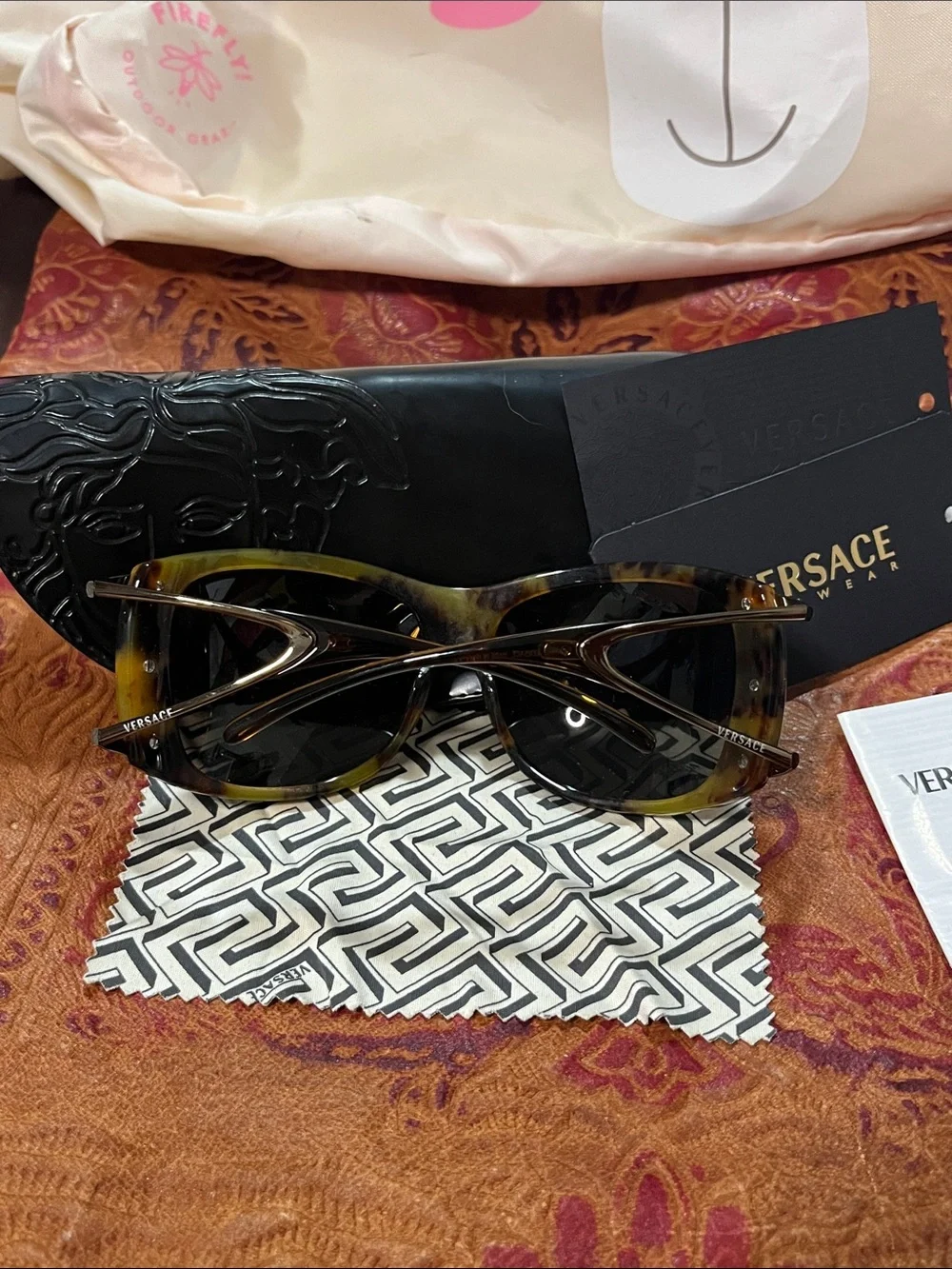 Versace Women's Black/Brown Gradient Oversized Sunglasses with Gold Logo
